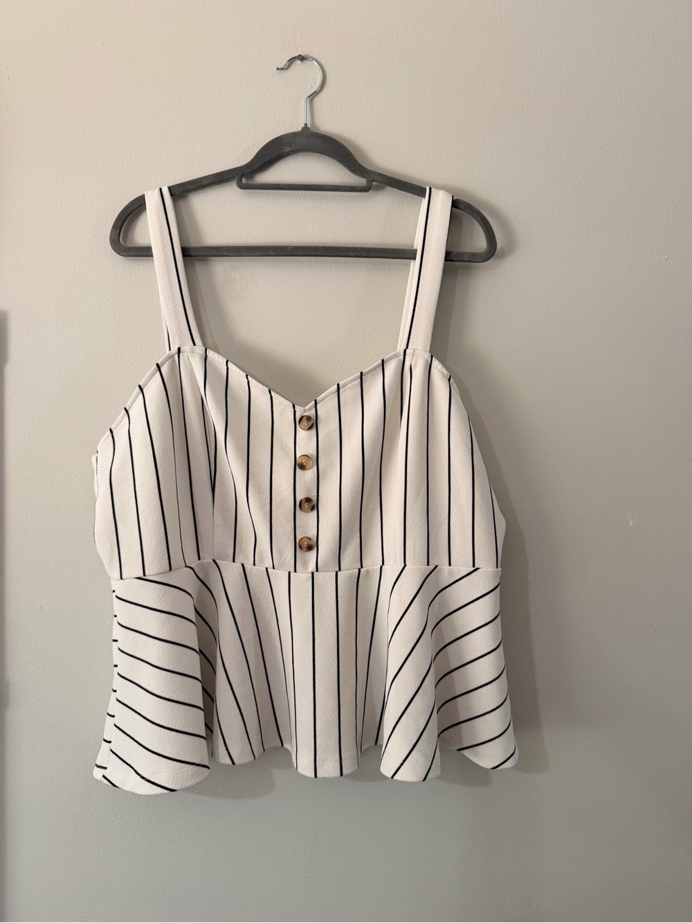 SHEIN White Black Striped Peplum Button-Front Tank